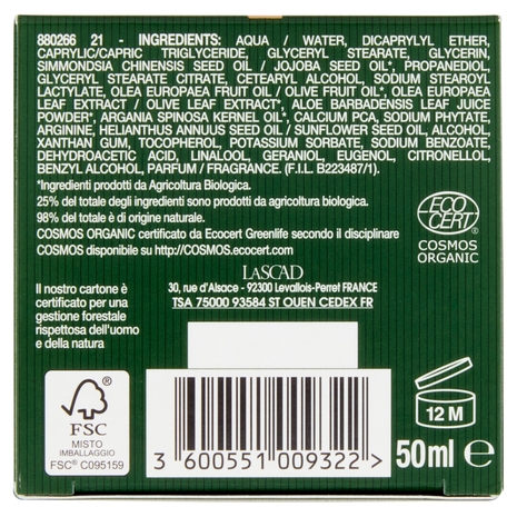 Tesori di Provenza Crema Viso Anti-età Giorno, con Olio d'Oliva Biologico, Ricco in Polifenoli, 50ml